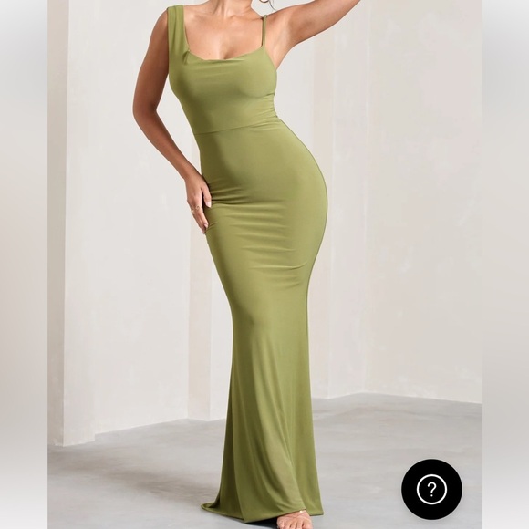 Club L London Dresses & Skirts - Club L London Phantasy Olive Green Wedding Guest Dress Cowl Maxi Sexy Ruched 4